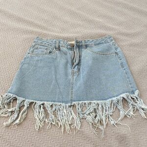 Streetwear Society Light Blue Frayed Mini Skirt